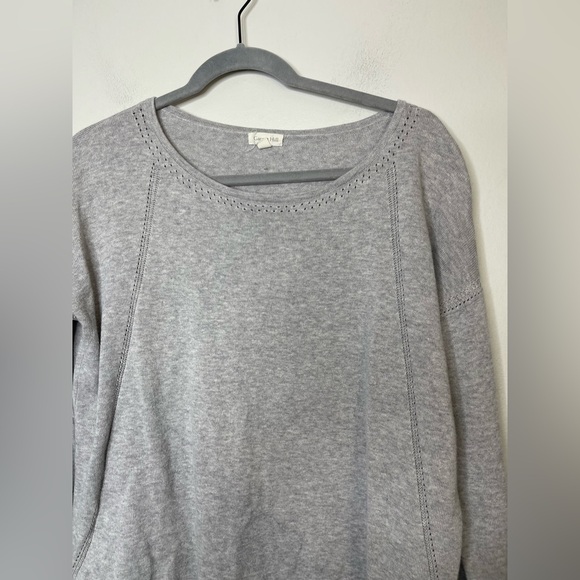 Garnet Hill Boxy Pointelle-Detail Pullover in Gray Sz M Linen Organic Cotton - Picture 3 of 8